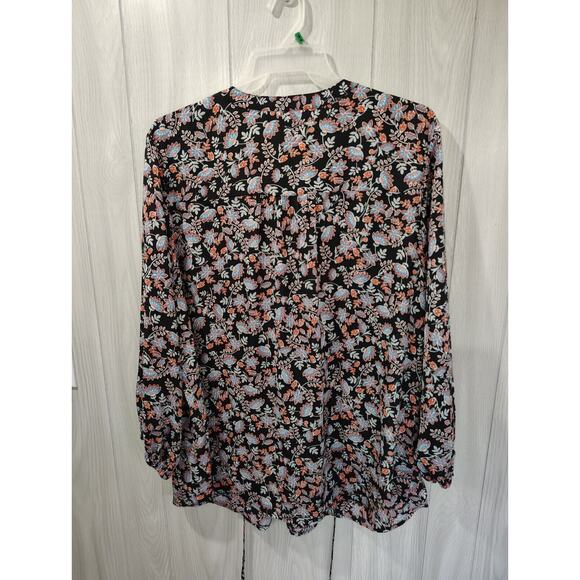 Terra Sky Dark Floral Vneck Tie Front Blouse Plus Size 2x 20w/22w Button Up Boho - Picture 4 of 9